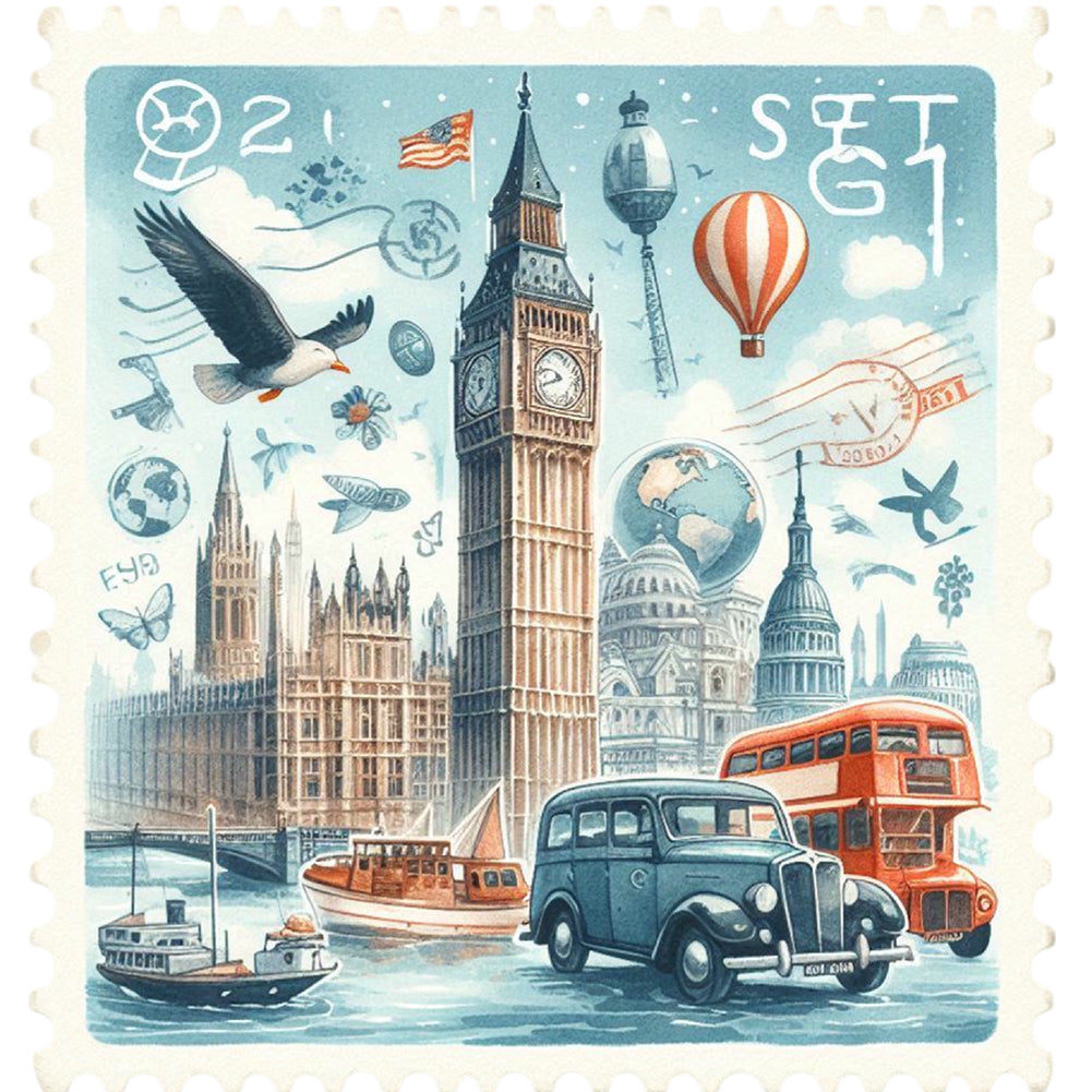 Diamond Painting - Full Round - Famous Buildings With Stamps (30*30CM)