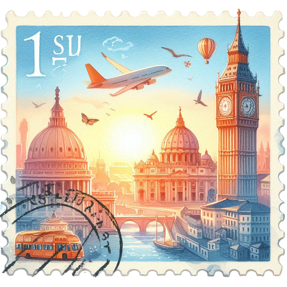 Diamond Painting - Full Round - Famous Buildings With Stamps (30*30CM)