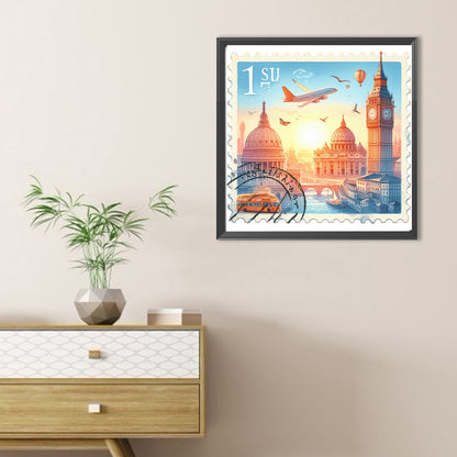 Diamond Painting - Full Round - Famous Buildings With Stamps (30*30CM)