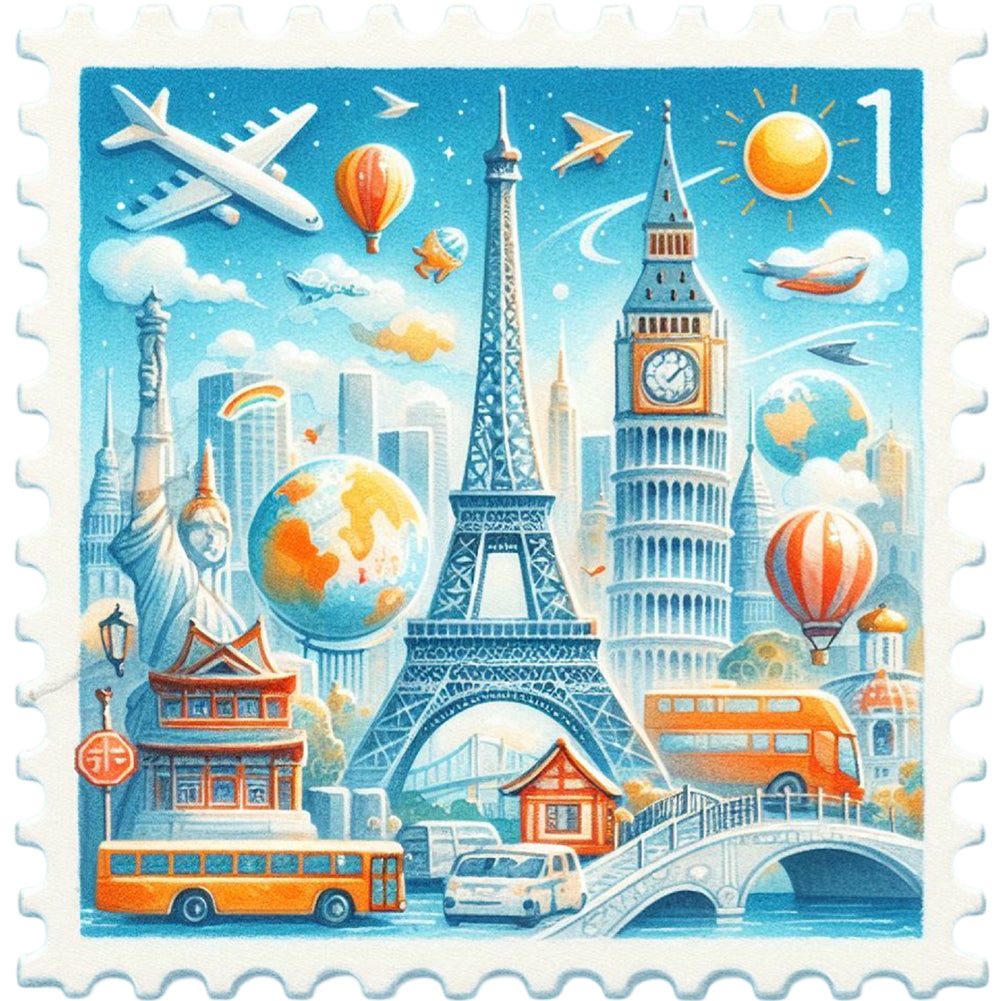 Diamond Painting - Full Round - Famous Buildings With Stamps (30*30CM)