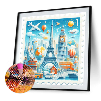 Diamond Painting - Full Round - Famous Buildings With Stamps (30*30CM)