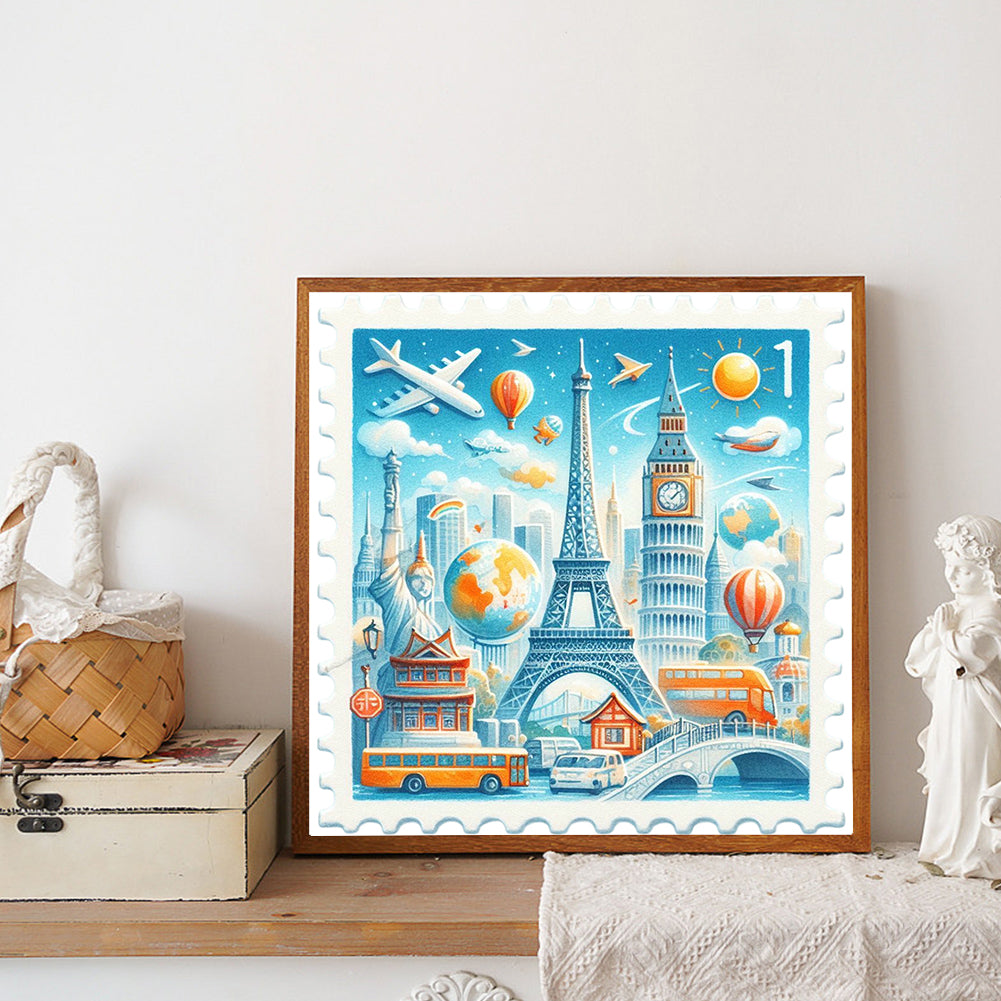 Diamond Painting - Full Round - Famous Buildings With Stamps (30*30CM)