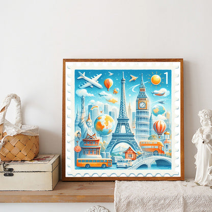 Diamond Painting - Full Round - Famous Buildings With Stamps (30*30CM)