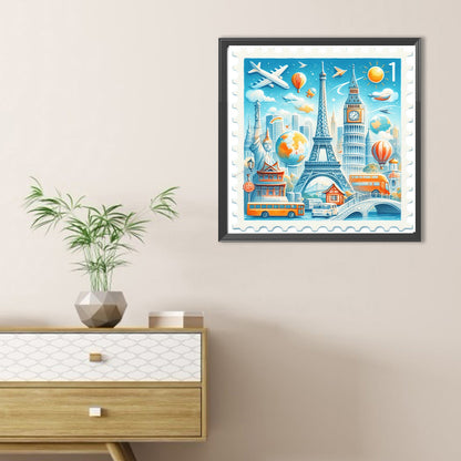 Diamond Painting - Full Round - Famous Buildings With Stamps (30*30CM)