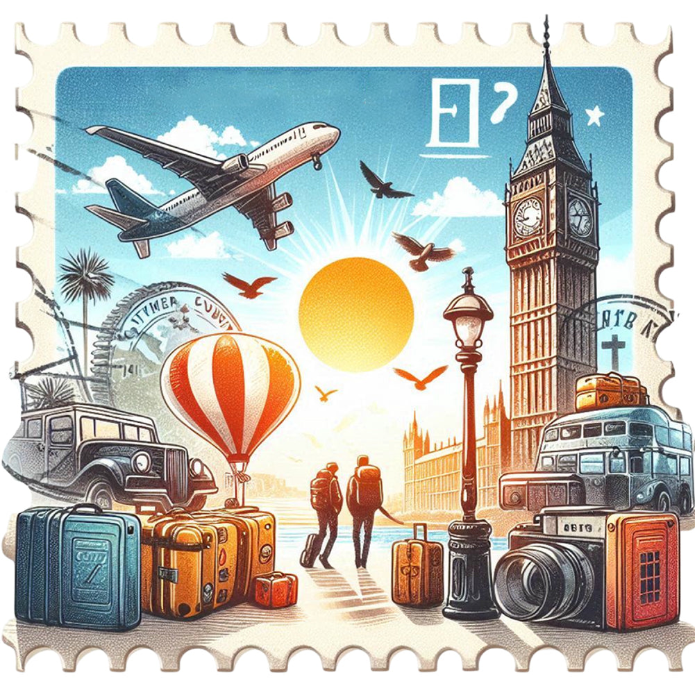 Diamond Painting - Full Round - Famous Buildings With Stamps (30*30CM)