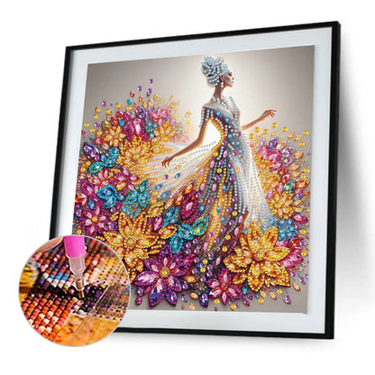 Diamond Painting - Partial Special Shaped - Girl In Flower Skirt (30*30CM)
