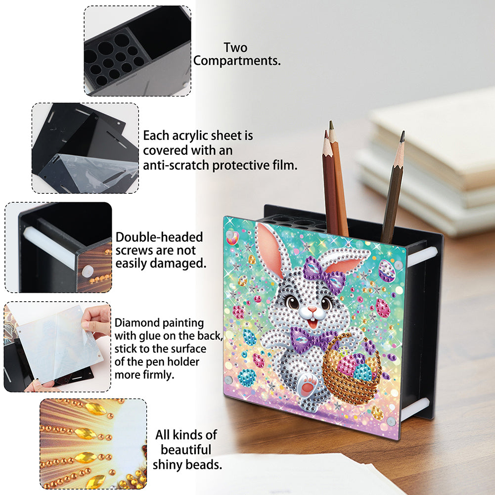 Acrylic Special Shaped Easter 5D DIY Diamond Painting Pen Holder for Home Decor