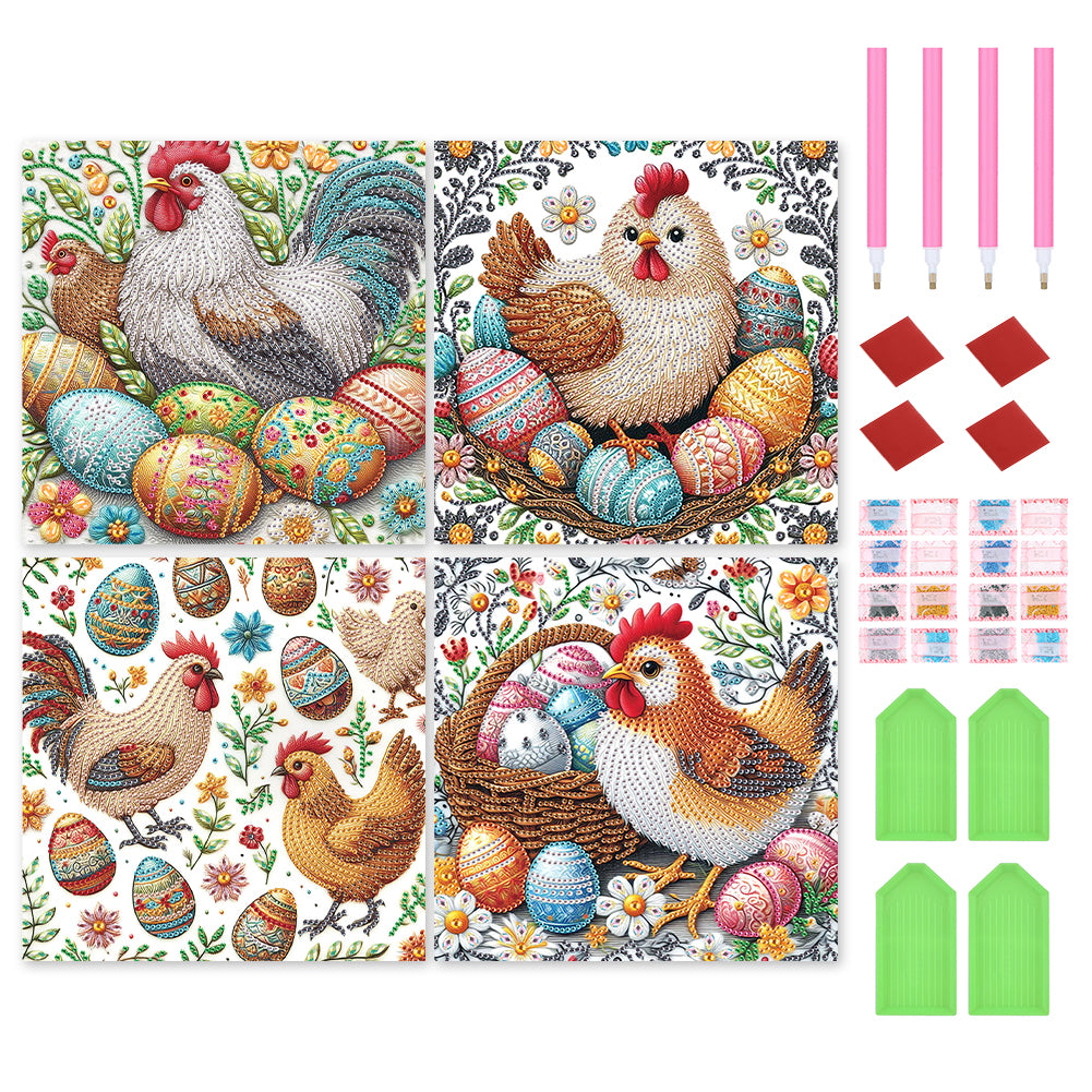 4pcs Partial Special Diamond Painting Set - Easter Egg Chicken (30*30CM)