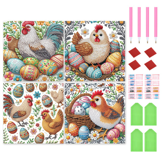 4pcs Partial Special Diamond Painting Set - Easter Egg Chicken (30*30CM)