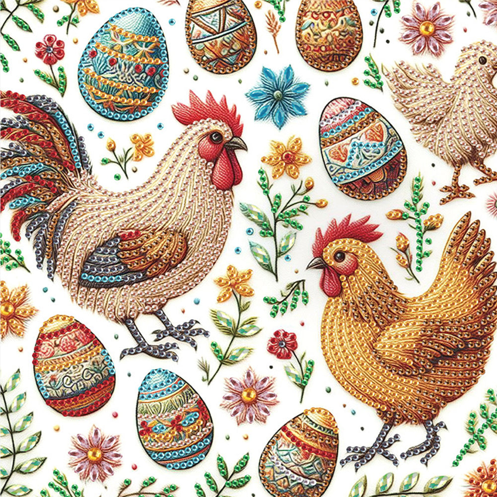 4pcs Partial Special Diamond Painting Set - Easter Egg Chicken (30*30CM)
