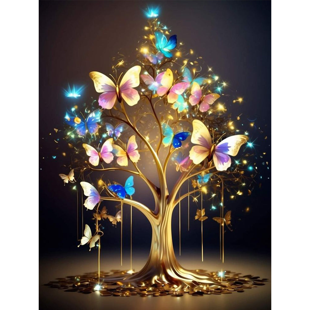 Diamond Painting - Full Round - Butterfly Golden Tree (30*40CM)