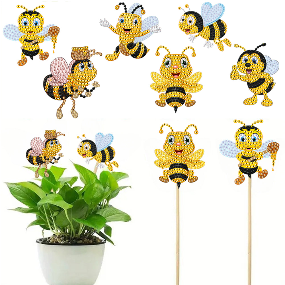 6Pcs Bee Stakes Diamond Painting Kits Animal Diamond Art Kits for Garden Decor