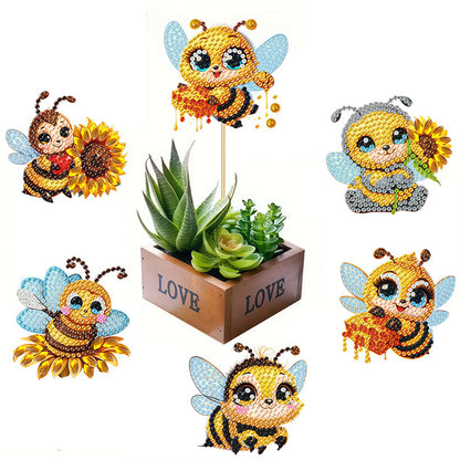 6Pcs Bee Stakes Diamond Painting Kits Animal Diamond Art Kits for Garden Decor