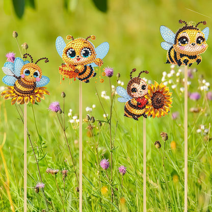 6Pcs Bee Stakes Diamond Painting Kits Animal Diamond Art Kits for Garden Decor