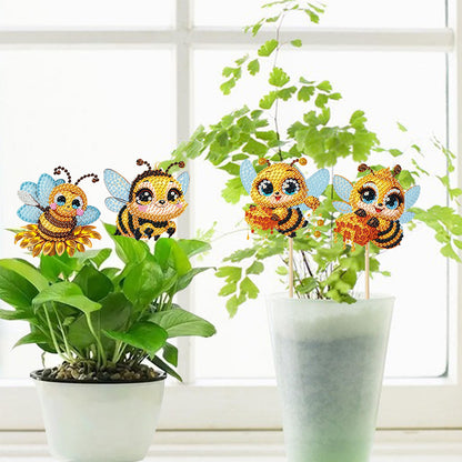 6Pcs Bee Stakes Diamond Painting Kits Animal Diamond Art Kits for Garden Decor