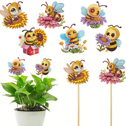 6Pcs Bee Stakes Diamond Painting Kits Animal Diamond Art Kits for Garden Decor