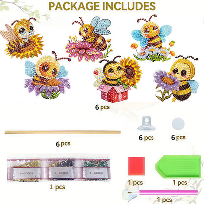 6Pcs Bee Stakes Diamond Painting Kits Animal Diamond Art Kits for Garden Decor