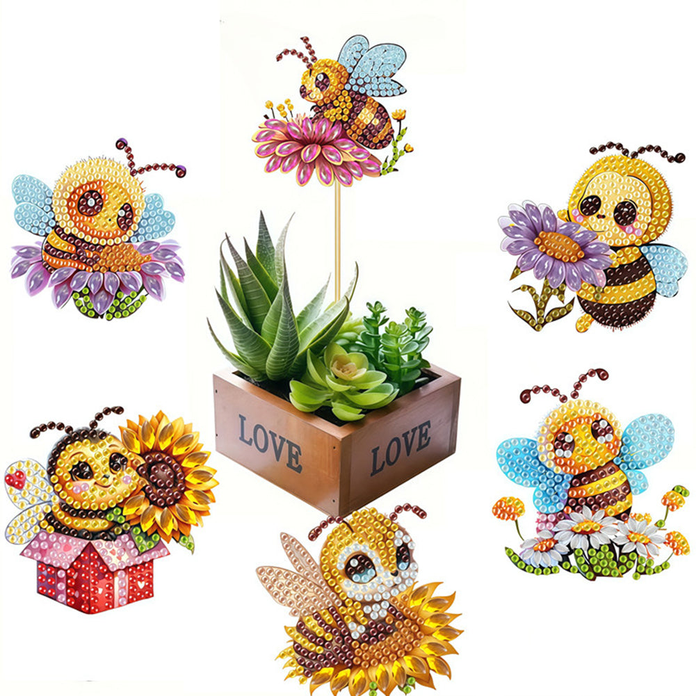 6Pcs Bee Stakes Diamond Painting Kits Animal Diamond Art Kits for Garden Decor