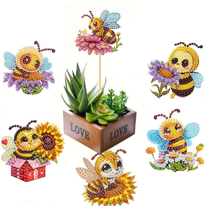 6Pcs Bee Stakes Diamond Painting Kits Animal Diamond Art Kits for Garden Decor