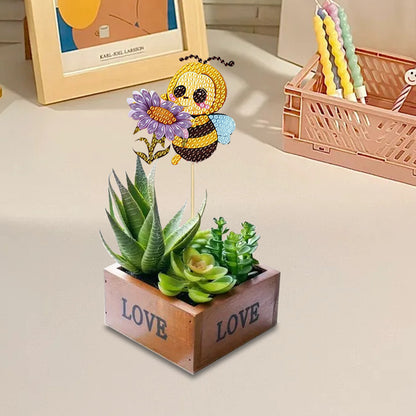 6Pcs Bee Stakes Diamond Painting Kits Animal Diamond Art Kits for Garden Decor