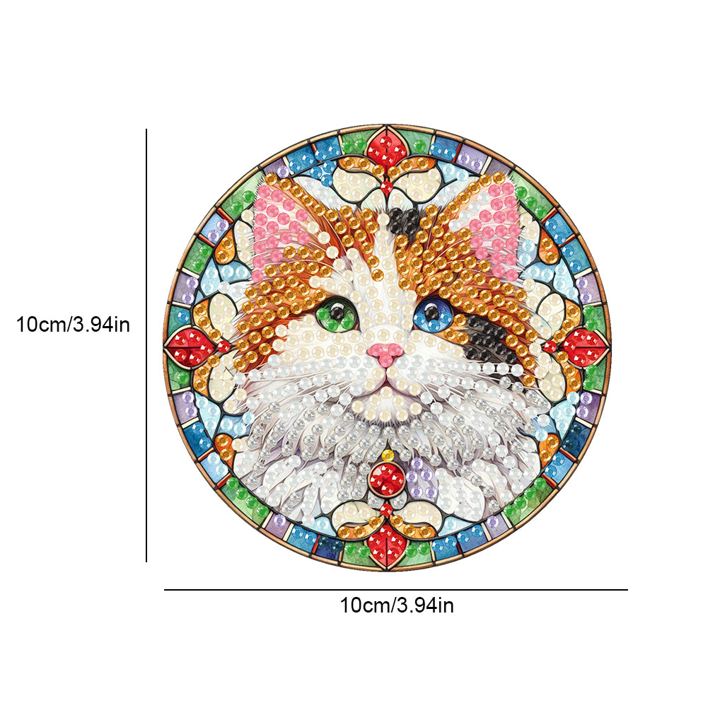 8Pcs Wooden Cats 5D Diamond Painting Kits Shining Drink Coasters for Party Decor