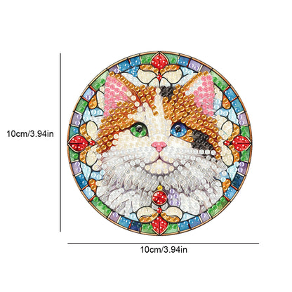 8Pcs Wooden Cats 5D Diamond Painting Kits Shining Drink Coasters for Party Decor