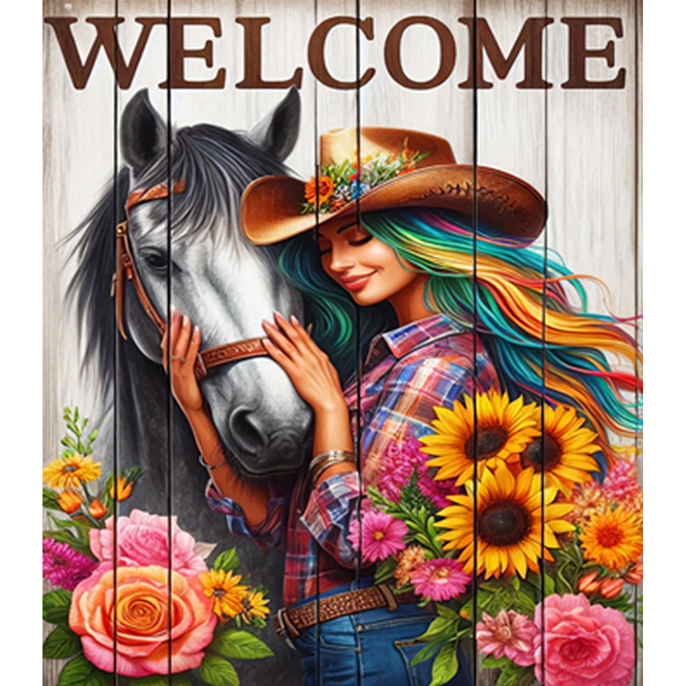 Diamond Painting - Full Round - Cowboy Girl And Horse (35*40CM)