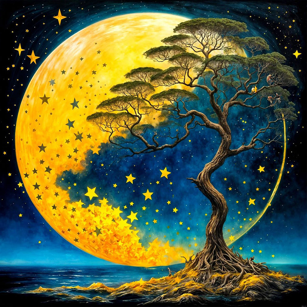 Diamond Painting - Full Round - Lone Tree Under The Moon (40*40CM)