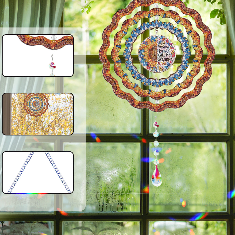 DIY Diamond Painting Art Rotating Wind Chime Acrylic Diamond Art Hanging Pendant