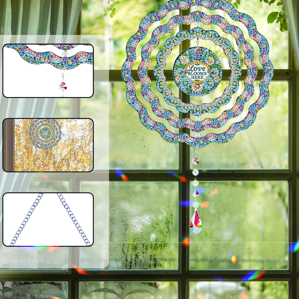 DIY Diamond Painting Art Rotating Wind Chime Acrylic Diamond Art Hanging Pendant