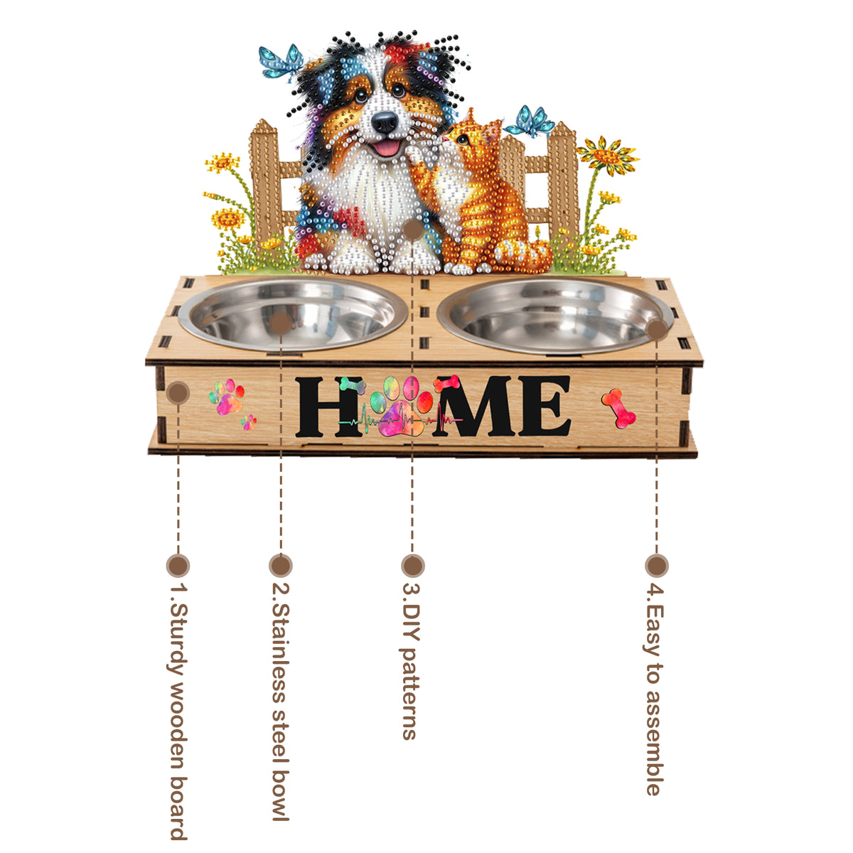 5D DIY Diamond Painting Water Feeder Diamond Art Dog Bowl for Small Medium Pets