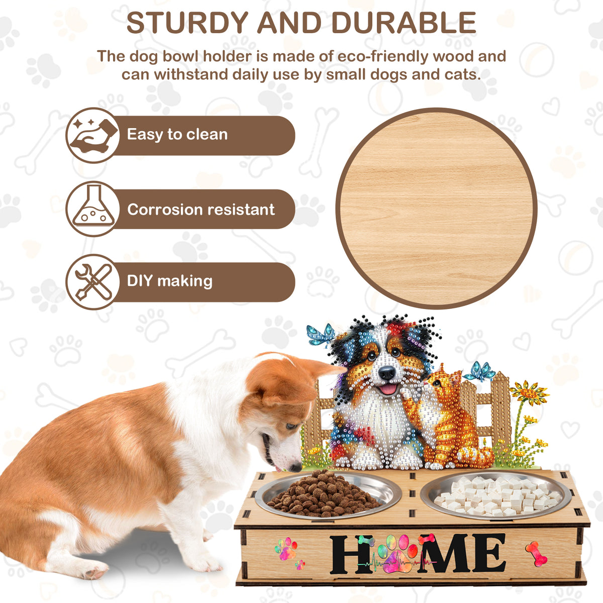 5D DIY Diamond Painting Water Feeder Diamond Art Dog Bowl for Small Medium Pets