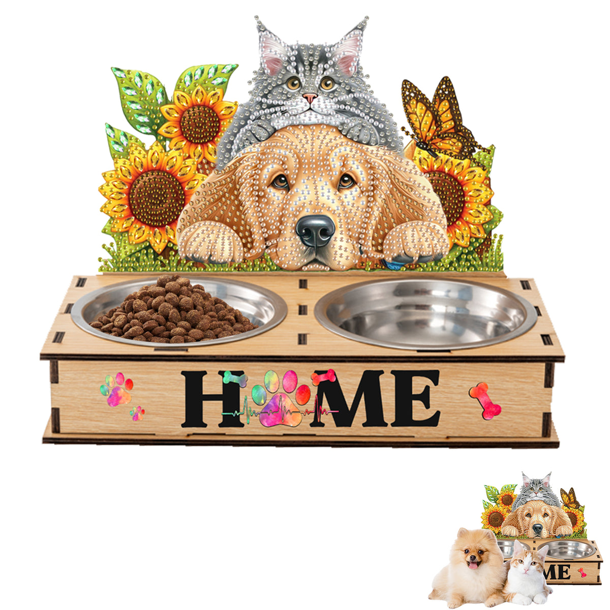 5D DIY Diamond Painting Water Feeder Diamond Art Dog Bowl for Small Medium Pets