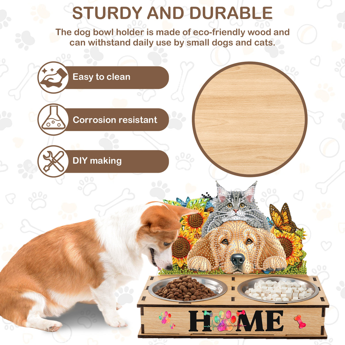 5D DIY Diamond Painting Water Feeder Diamond Art Dog Bowl for Small Medium Pets