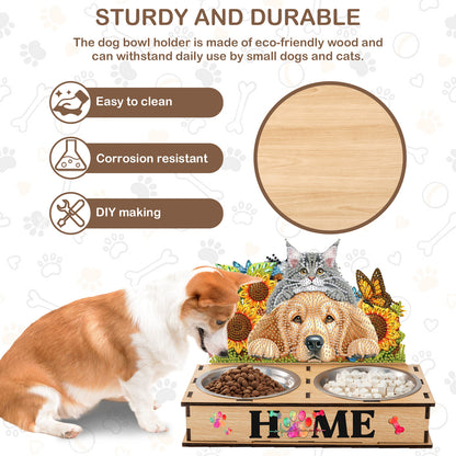 5D DIY Diamond Painting Water Feeder Diamond Art Dog Bowl for Small Medium Pets