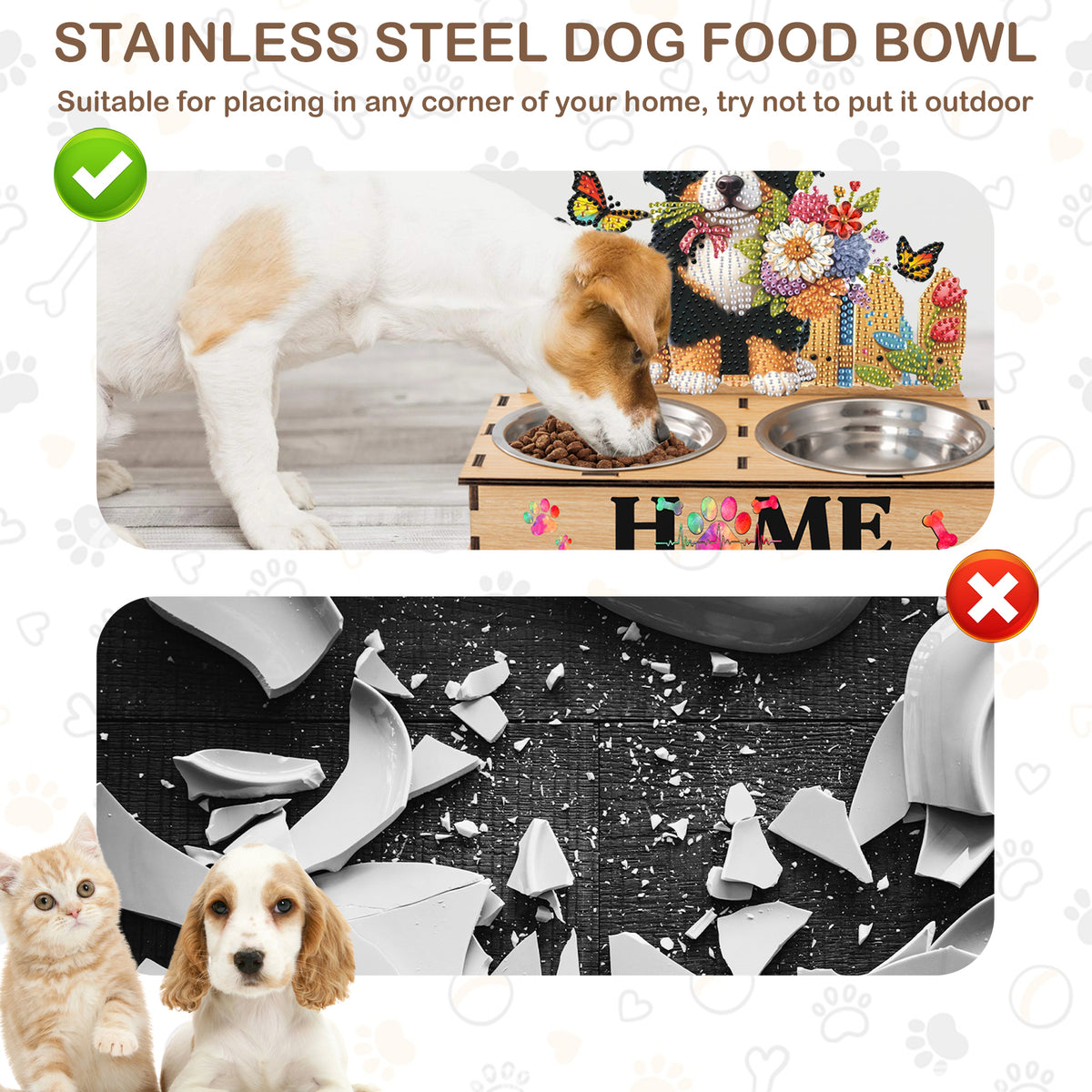 5D DIY Diamond Painting Water Feeder Diamond Art Dog Bowl for Small Medium Pets