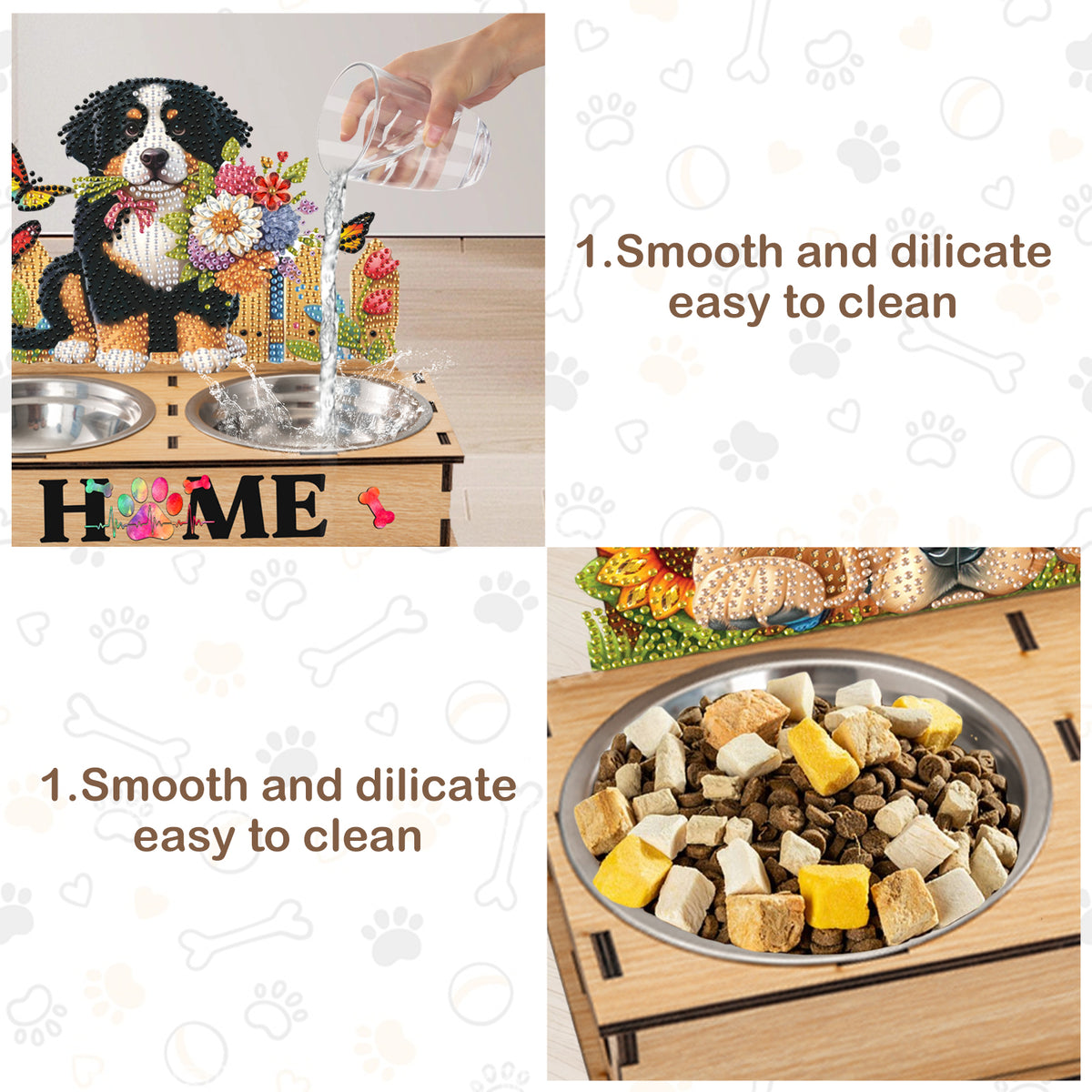 5D DIY Diamond Painting Water Feeder Diamond Art Dog Bowl for Small Medium Pets