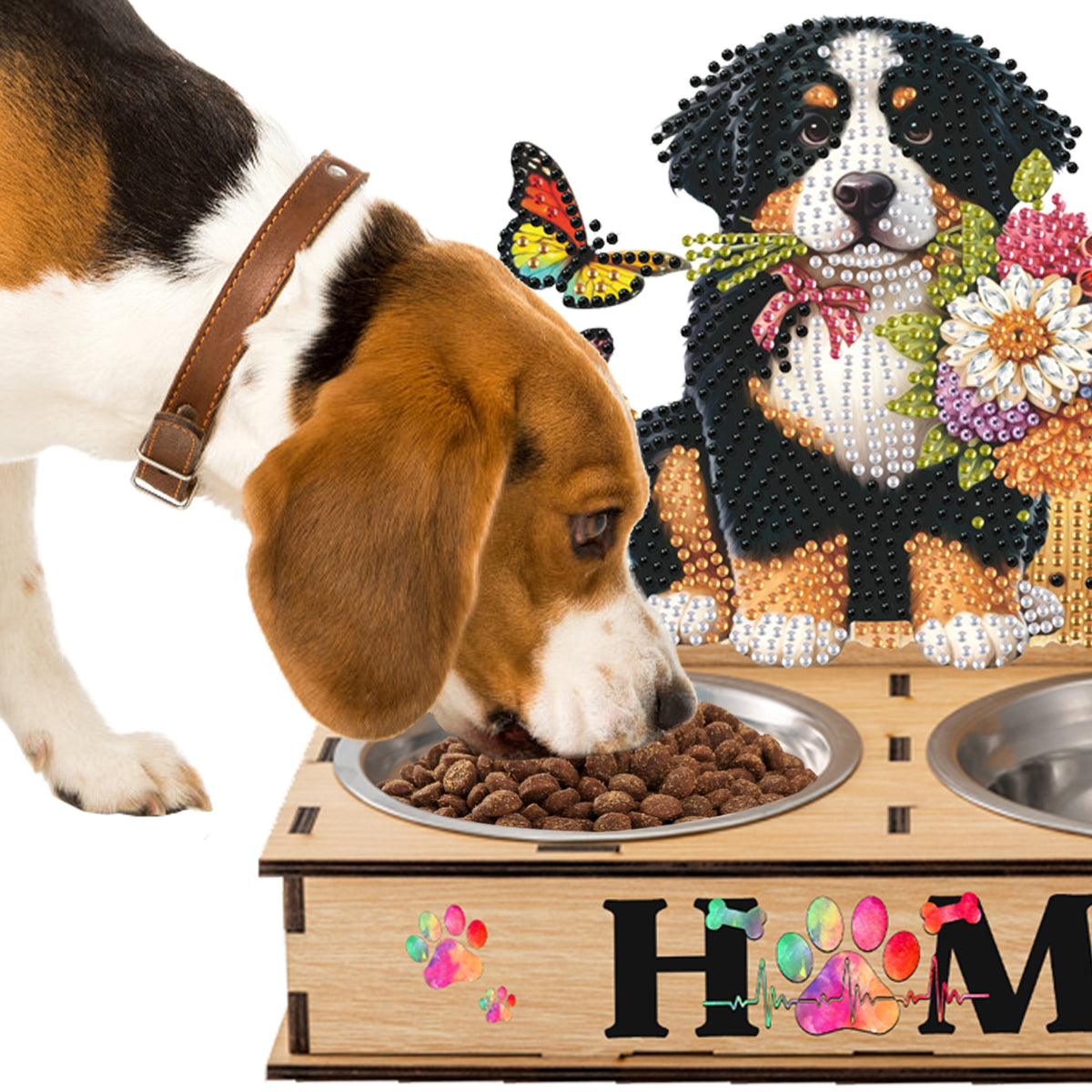 5D DIY Diamond Painting Water Feeder Diamond Art Dog Bowl for Small Medium Pets