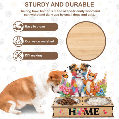 5D DIY Diamond Painting Water Feeder Diamond Art Dog Bowl for Small Medium Pets