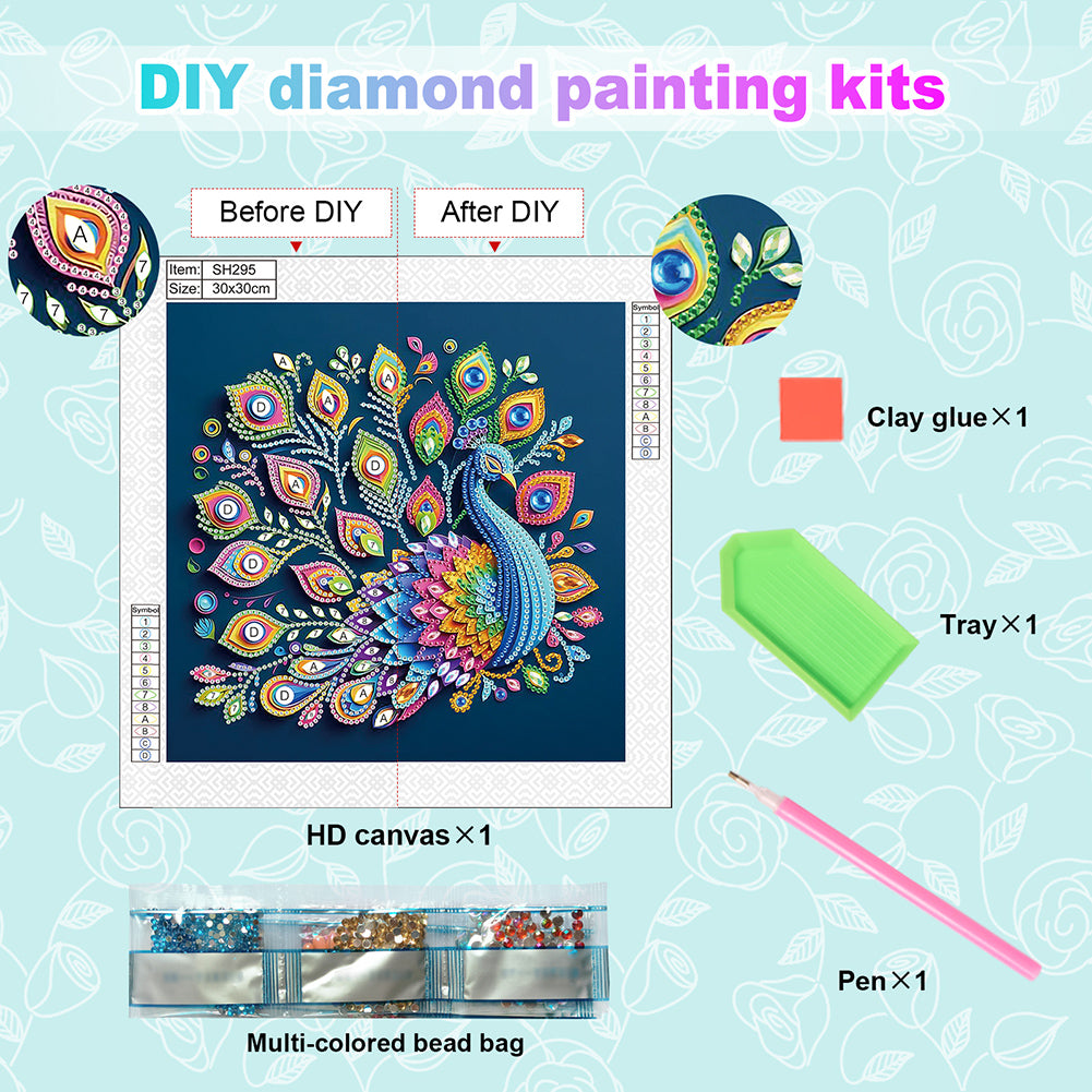 Diamond Painting - Partial Special Shaped - Peacock (30*30CM)