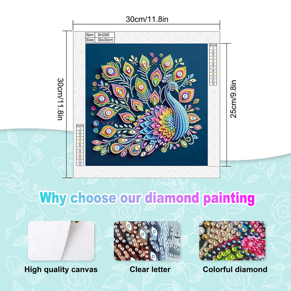 Diamond Painting - Partial Special Shaped - Peacock (30*30CM)
