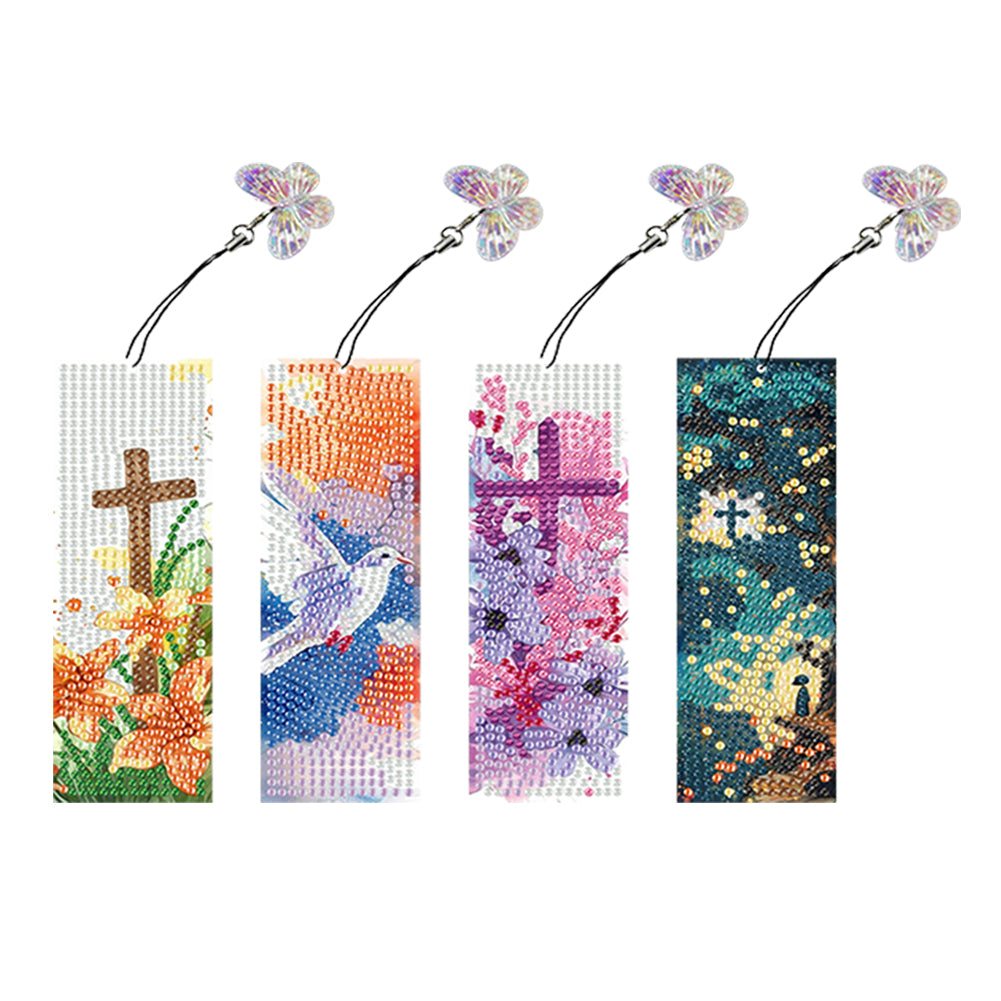 4Pcs Special Shaped Beautiful Pattern 5D DIY Diamond Art Book Mark for Beginners