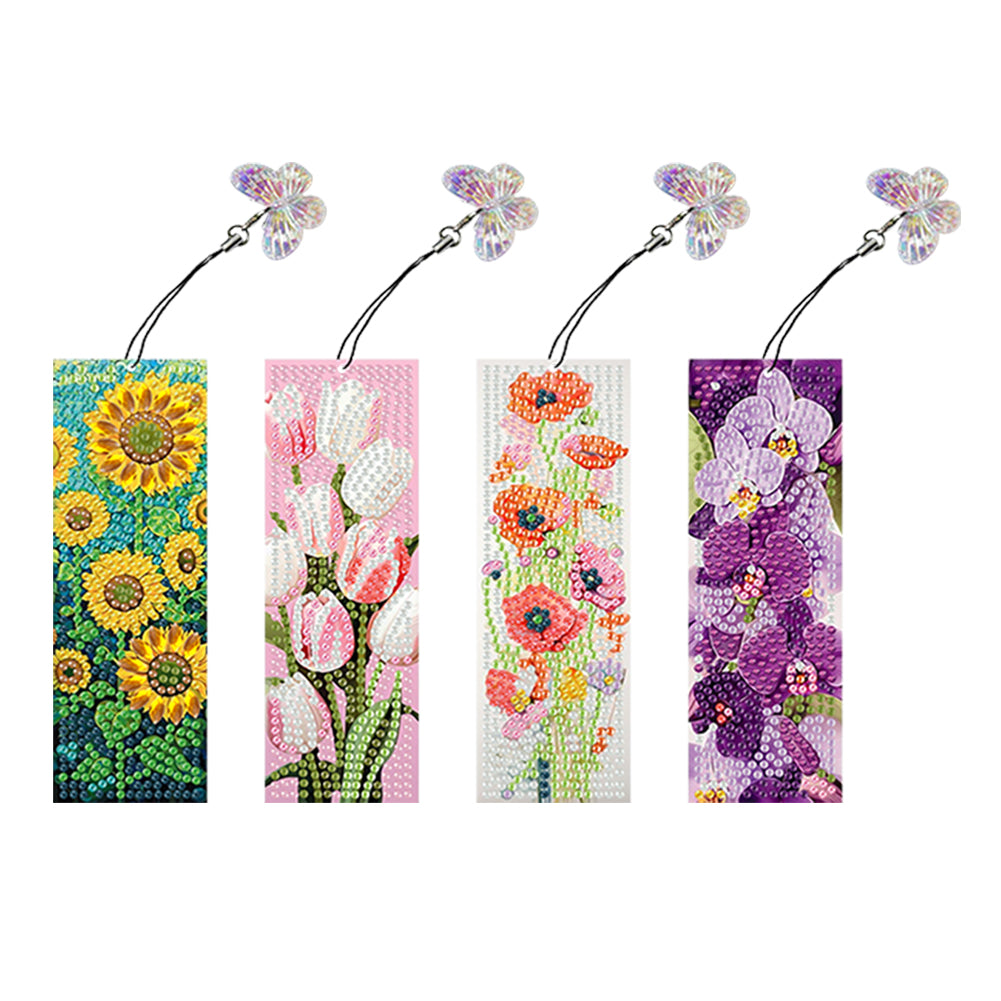 4Pcs Special Shaped Beautiful Pattern 5D DIY Diamond Art Book Mark for Beginners