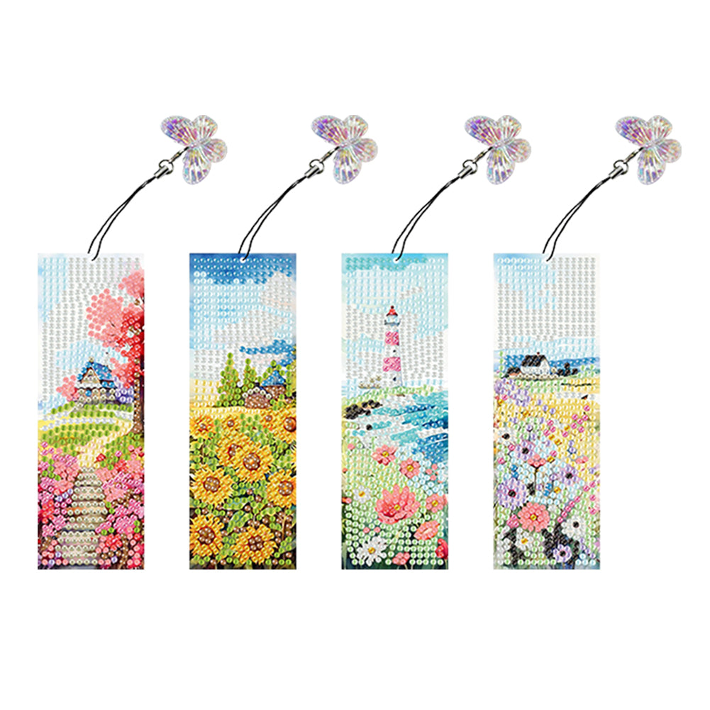 4Pcs Special Shaped Beautiful Pattern 5D DIY Diamond Art Book Mark for Beginners