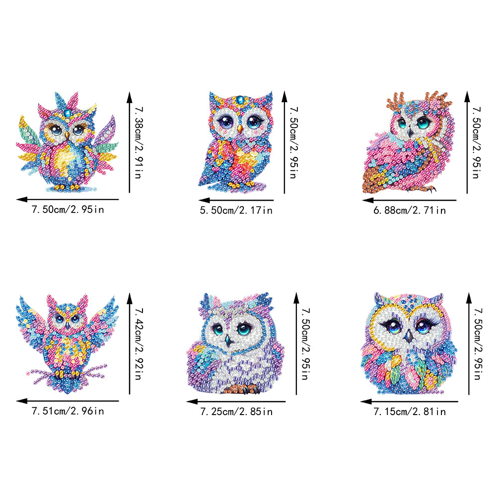 6Pcs Acrylic Colorful Owl 5D DIY Diamond Painting Art Hooks for Beginners Adults
