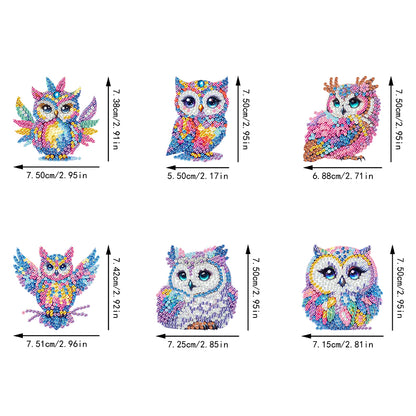 6Pcs Acrylic Colorful Owl 5D DIY Diamond Painting Art Hooks for Beginners Adults
