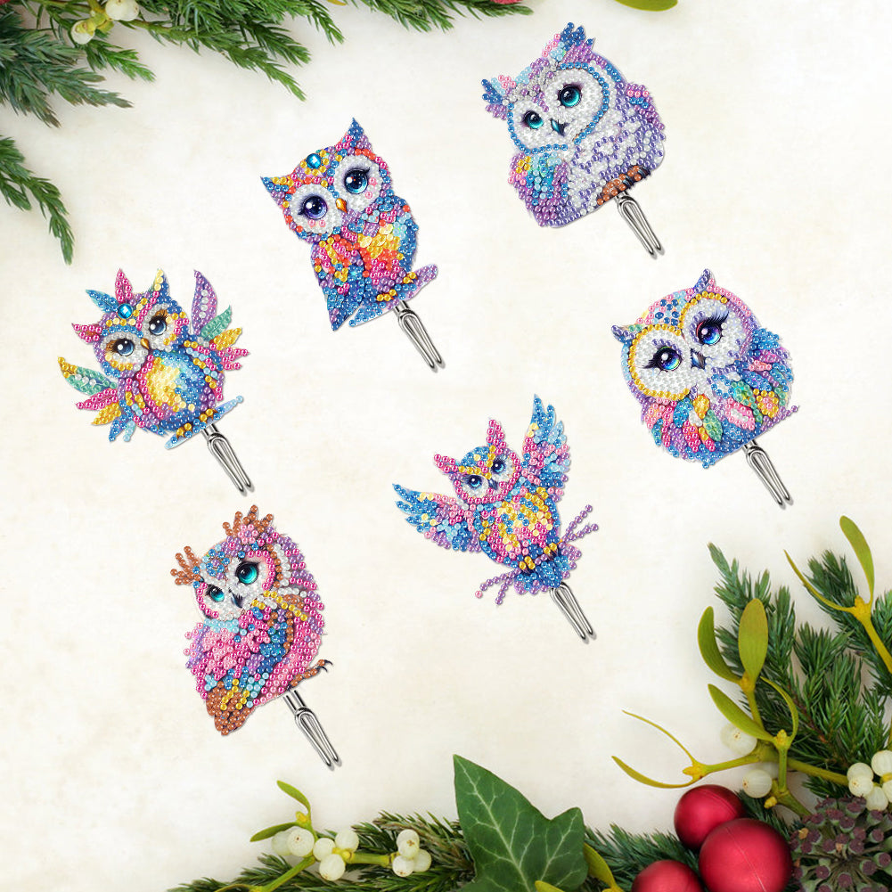 6Pcs Acrylic Colorful Owl 5D DIY Diamond Painting Art Hooks for Beginners Adults