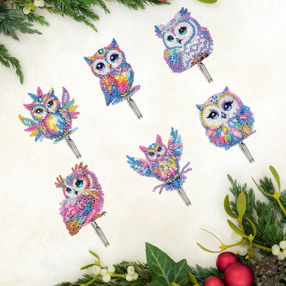 6Pcs Acrylic Colorful Owl 5D DIY Diamond Painting Art Hooks for Beginners Adults