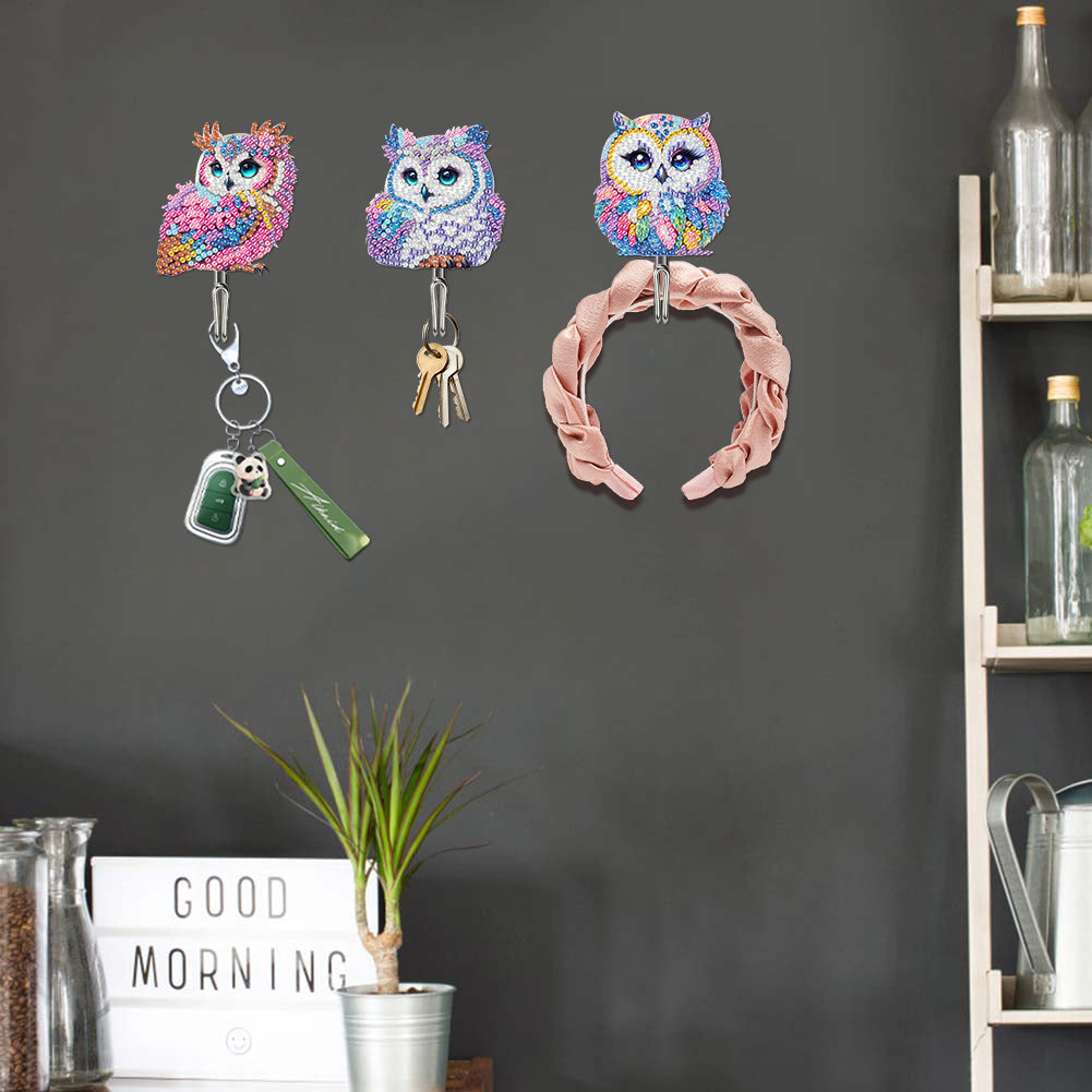 6Pcs Acrylic Colorful Owl 5D DIY Diamond Painting Art Hooks for Beginners Adults