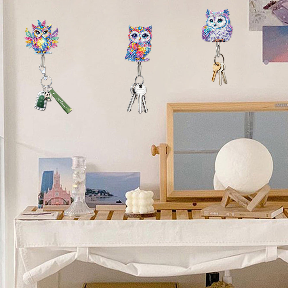 6Pcs Acrylic Colorful Owl 5D DIY Diamond Painting Art Hooks for Beginners Adults